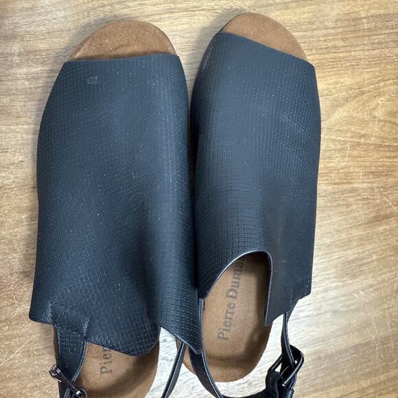 Pierre Dumas Black Slingback Sandals Size 10 Women's Peep Toe Shoes Side Buckle - Picture 5 of 11